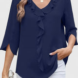 Consuelo | Blouse à Volants Décolleté en V Femme Manches Trois Quarts