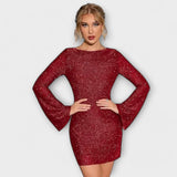 Robe dos nu avec sequins et manches longues