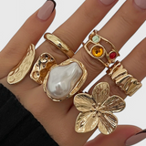 Bague Ouverte en Forme de Fleur Liquide de Perle