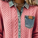 Esther | Pull avec Détail Denim Femme Manches Longues Tresses