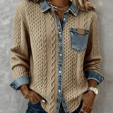 Esther | Pull avec Détail Denim Femme Manches Longues Tresses
