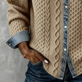 Esther | Pull avec Détail Denim Femme Manches Longues Tresses