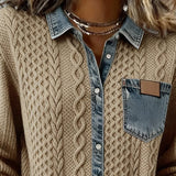 Esther | Pull avec Détail Denim Femme Manches Longues Tresses