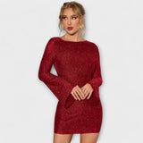 Robe dos nu avec sequins et manches longues