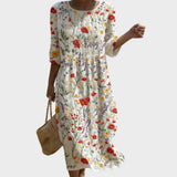 Cristina - Robe Maxi à Décolleté Rond et Motif Floral