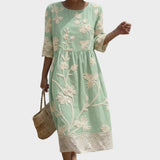 Gabi - Robe Midi avec Motif de Plantes et de Fleurs