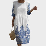 Bianca - Robe Maxi à Encolure Ronde et Motif