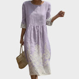 Carla - Robe Maxi avec Décolleté Rond et Motif