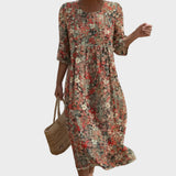 Sara - Robe Maxi à Col Rond et Motif