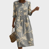 Ana - Robe Midi avec Plantes et Fleurs