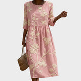 Paula - Robe Midi à Motifs Végétaux et Floraux