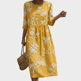 Iara - Robe Midi avec Motif de Plantes et de Fleurs