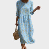 Natália - Robe Midi à Encolure Ronde et Motif