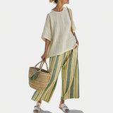 Olívia - Ensemble en Lin de Bambou de Couleur Olive