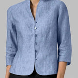 Gema | Blouse en Lin Femme Col Mao Manches 3/4