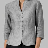 Gema | Blouse en Lin Femme Col Mao Manches 3/4