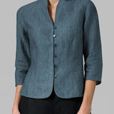 Gema | Blouse en Lin Femme Col Mao Manches 3/4