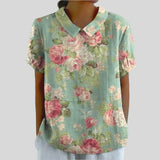 Gloria | Blouse Imprimée Florale à Manches Courtes Femme Col Classique