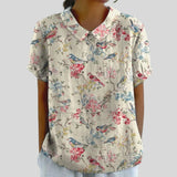 Gloria | Blouse Imprimée Florale à Manches Courtes Femme Col Classique