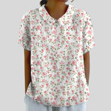 Gloria | Blouse Imprimée Florale à Manches Courtes Femme Col Classique