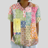 Gloria | Blouse Imprimée Florale à Manches Courtes Femme Col Classique