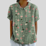 Gloria | Blouse Imprimée Florale à Manches Courtes Femme Col Classique