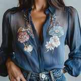 Irene | Blouse Florale Élégante à Manches Longues Femme Transparente