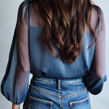Irene | Blouse Florale Élégante à Manches Longues Femme Transparente