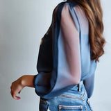 Irene | Blouse Florale Élégante à Manches Longues Femme Transparente