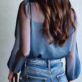 Irene | Blouse Florale Élégante à Manches Longues Femme Transparente