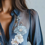 Irene | Blouse Florale Élégante à Manches Longues Femme Transparente