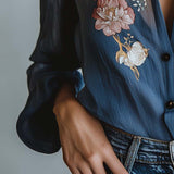 Irene | Blouse Florale Élégante à Manches Longues Femme Transparente