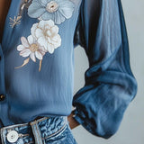 Irene | Blouse Florale Élégante à Manches Longues Femme Transparente