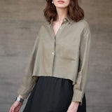 Jimena | Chemise en Lin Cropped Femme Manches Longues Oversize