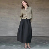 Jimena | Chemise en Lin Cropped Femme Manches Longues Oversize