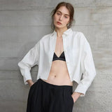 Jimena | Chemise en Lin Cropped Femme Manches Longues Oversize