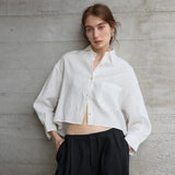 Jimena | Chemise en Lin Cropped Femme Manches Longues Oversize