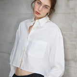 Jimena | Chemise en Lin Cropped Femme Manches Longues Oversize