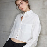 Jimena | Chemise en Lin Cropped Femme Manches Longues Oversize