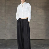 Jimena | Chemise en Lin Cropped Femme Manches Longues Oversize