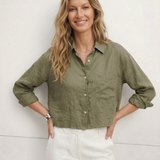 Jimena | Chemise en Lin Cropped Femme Manches Longues Oversize