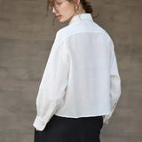 Jimena | Chemise en Lin Cropped Femme Manches Longues Oversize