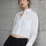 Jimena | Chemise en Lin Cropped Femme Manches Longues Oversize
