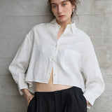 Jimena | Chemise en Lin Cropped Femme Manches Longues Oversize