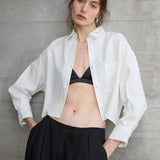 Jimena | Chemise en Lin Cropped Femme Manches Longues Oversize