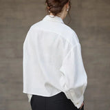 Jimena | Chemise en Lin Cropped Femme Manches Longues Oversize