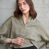 Jimena | Chemise en Lin Cropped Femme Manches Longues Oversize