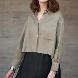 Jimena | Chemise en Lin Cropped Femme Manches Longues Oversize