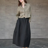Jimena | Chemise en Lin Cropped Femme Manches Longues Oversize