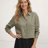 Jimena | Chemise en Lin Cropped Femme Manches Longues Oversize